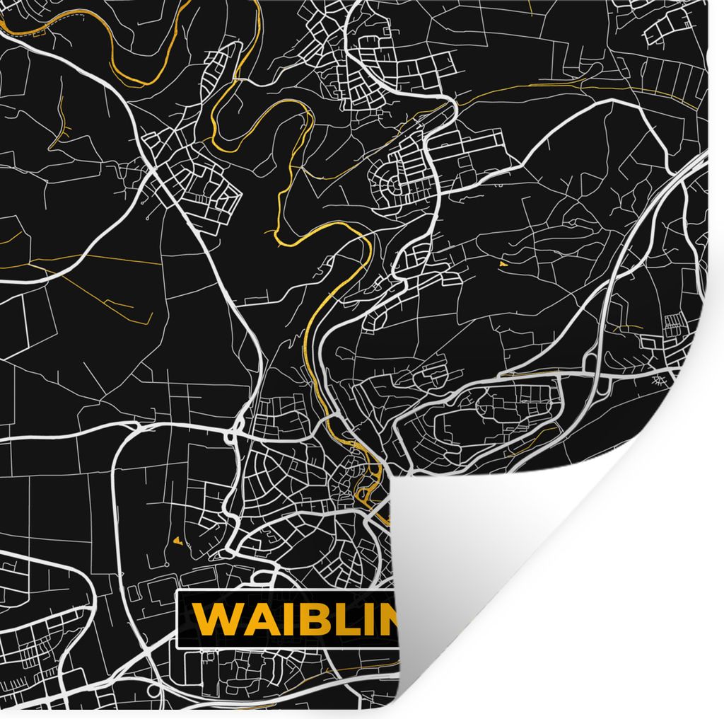 MuchoWow Wandtattoo Wandsticker Wandaufkleber Karte - Waiblingen - Gold - Stadtplan - Deutschland 100x100 cm Selbstklebend und Repositionierbar -...