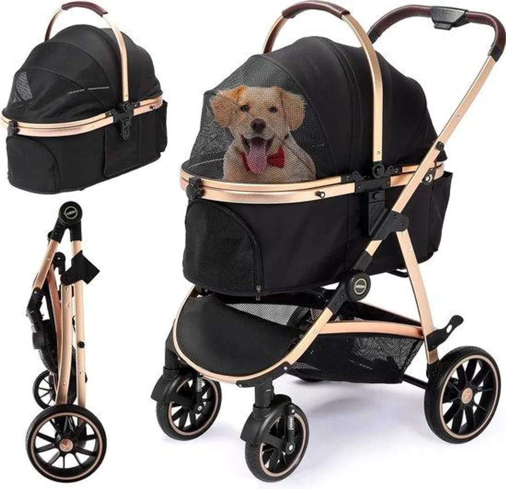 Poussette chien 3-en-1 pliable 25kg en aluminium anodisé avec roues 360°