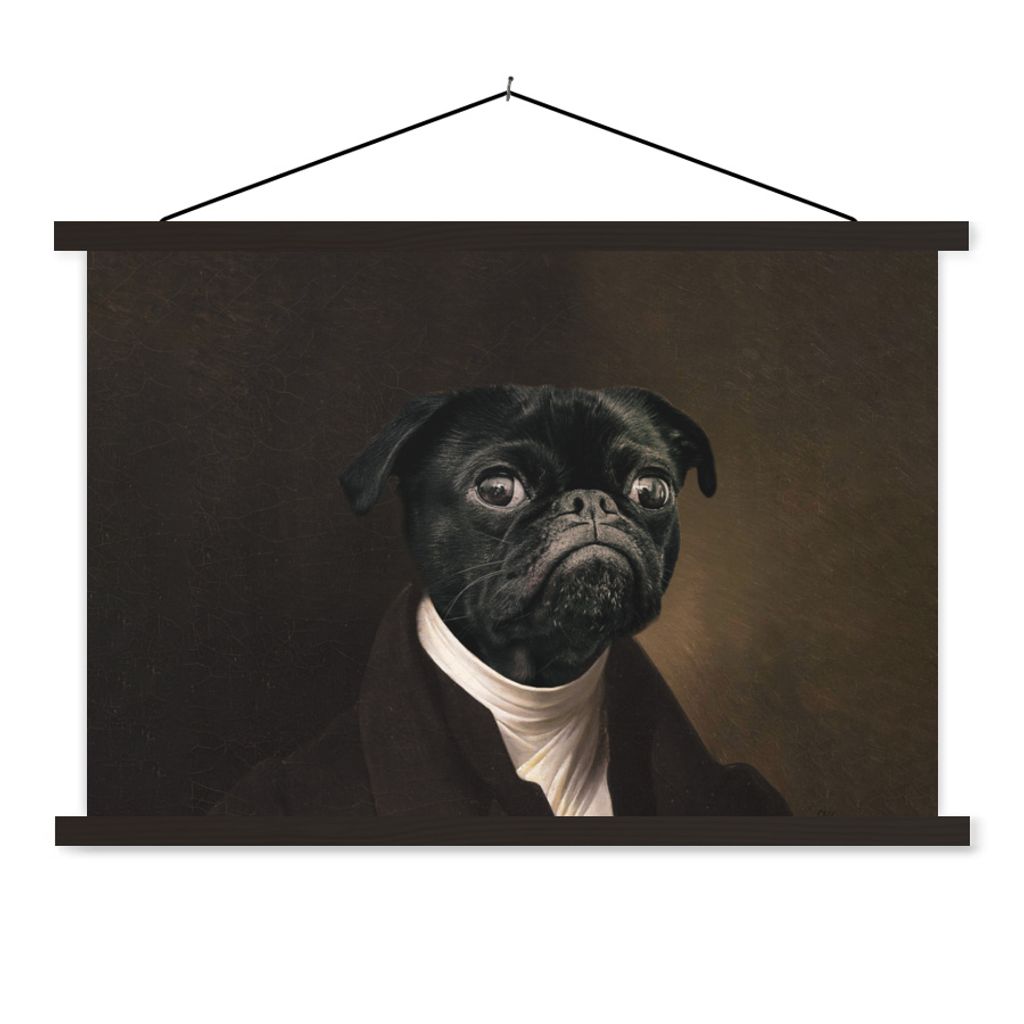 MuchoWow Textilposter Malerei - Hund - Alte Meister 120x80 cm mit schwarzem Rahmen - Wanddeko
