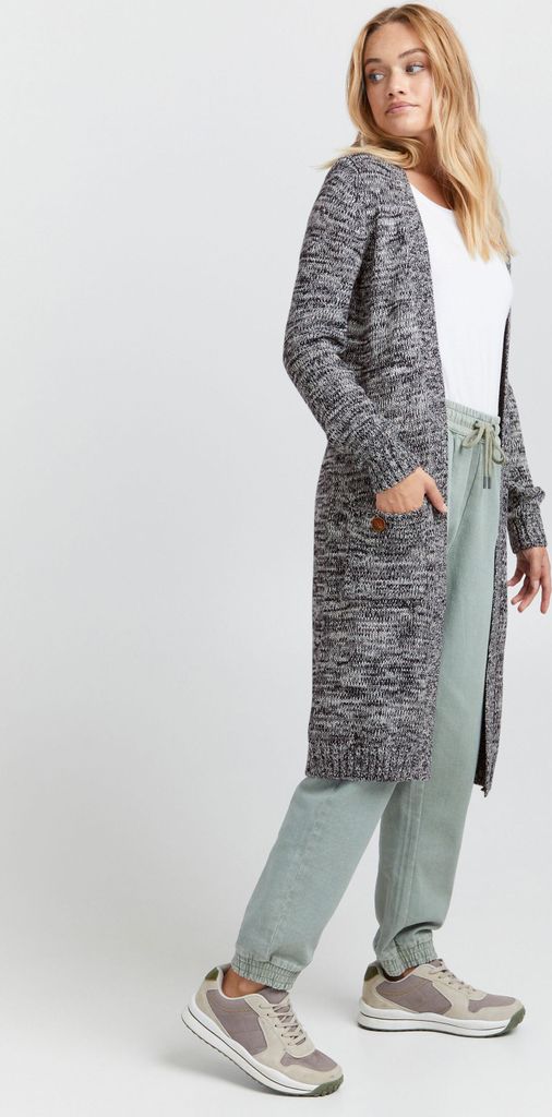 OXMO OXPhiletta Damen Lange Strickjacke Grobstrick Cardigan Longstrickjacke aufgesetzte Taschen 100% Baumwolle Regular fit