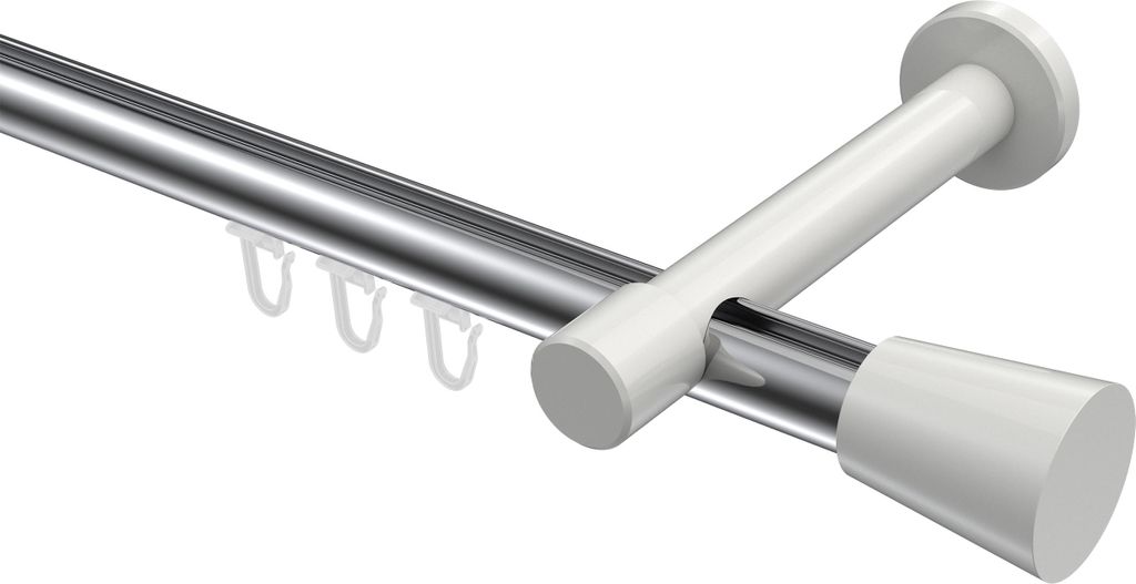 Interdeco Innenlaufstange / Gardinenstange mit Innenlauf Chrom / Weiß, Typ Prestige Sitra (Konus), 20 mm Ø 1-läufig, 600 cm