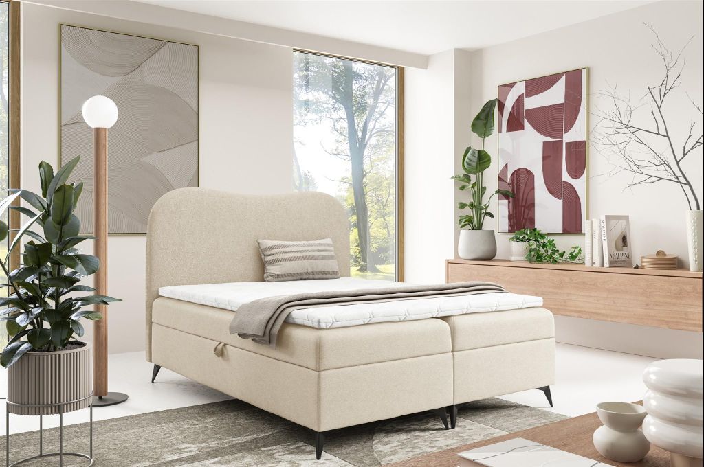 Boxspringbett Schlafzimmerbett BLAIR 120x200cm Stoff Now or Never Creme