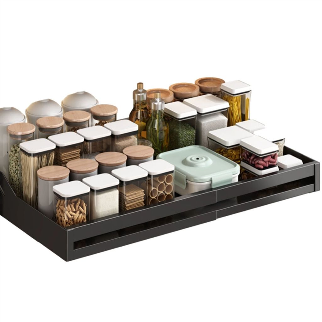 Schrank-Organizer Ausziehbarer Teleskop-Küchen-Schiebeschublade Ohne Schrauben Stanzen Unter der Spüle Aufbewahrungsregal Verschiebbar Korbauszug