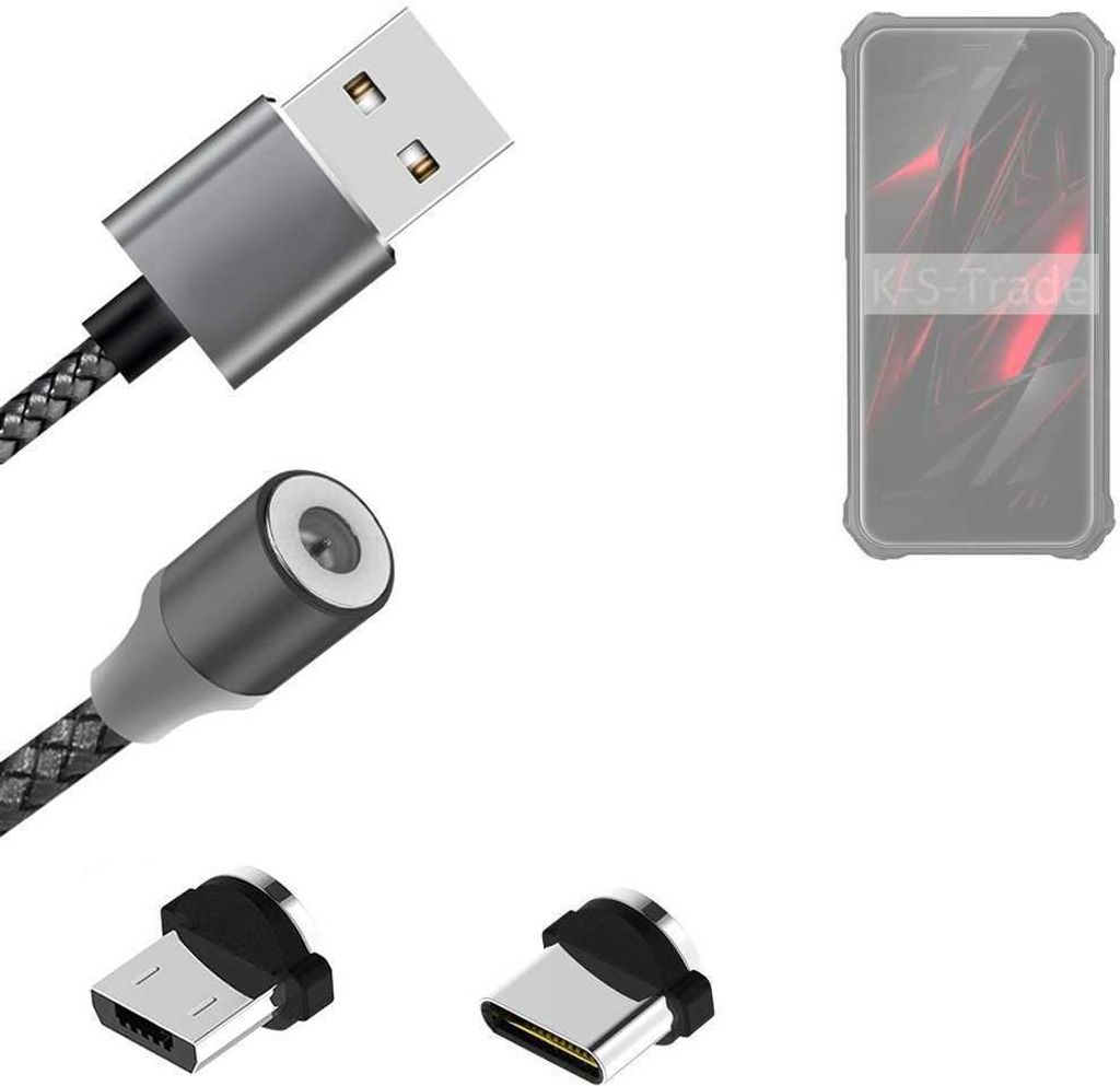 K-S-Trade Hochwertiges Magnet-Lade-kabel Sync-Kabel Daten-Kabel für FOSSiBOT F101 Pro mit USB-Typ-C-Anschluss und Micro-USB-Anschluss 2A bis zu