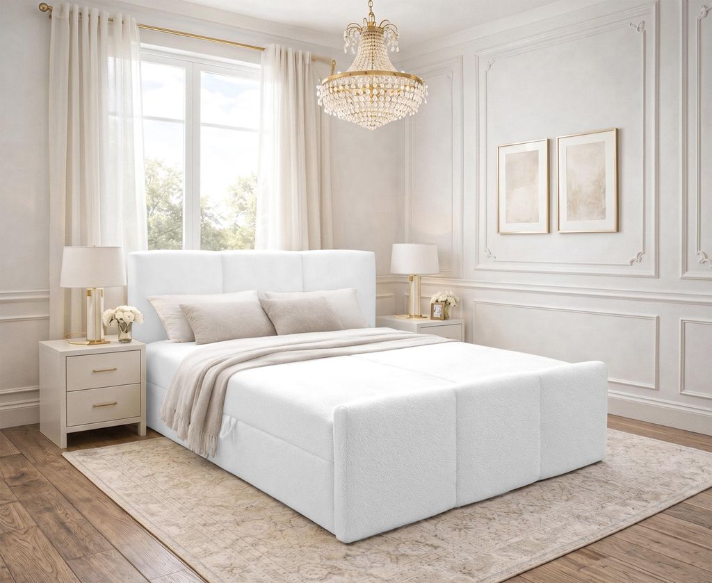 AX LIVING Boxspringbett Weiß Ankarra 160x200 cm Bett mit Stauraum