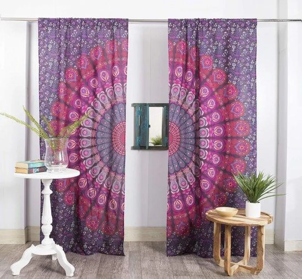 Paire de Rideaux Ethniques Mandala Violets pour Chambre et Salon