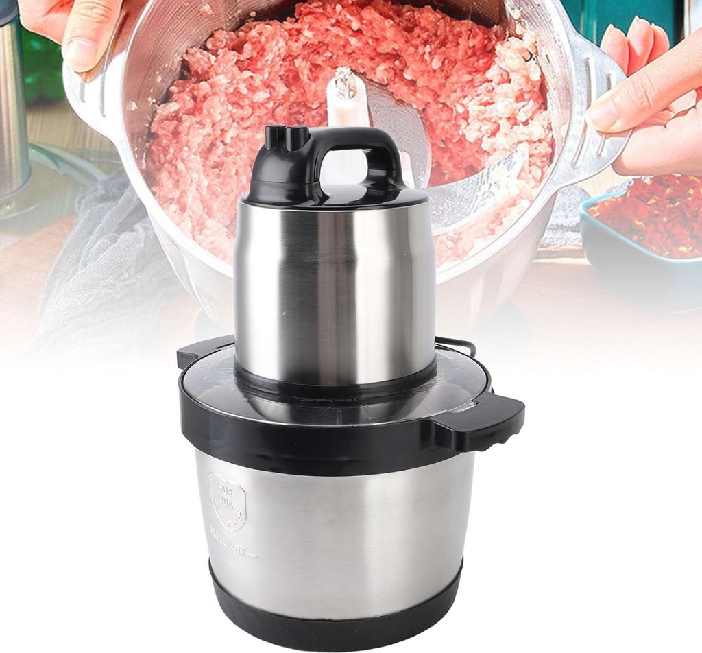 Elektrischer Fleischwolf 6L, Edelstahl 2 Gänge 1500W, Vielseitiger Fleischmixer, Zerkleinerer, Küchenmaschine mit 4 Klingen für Gemüse, Knoblauch,