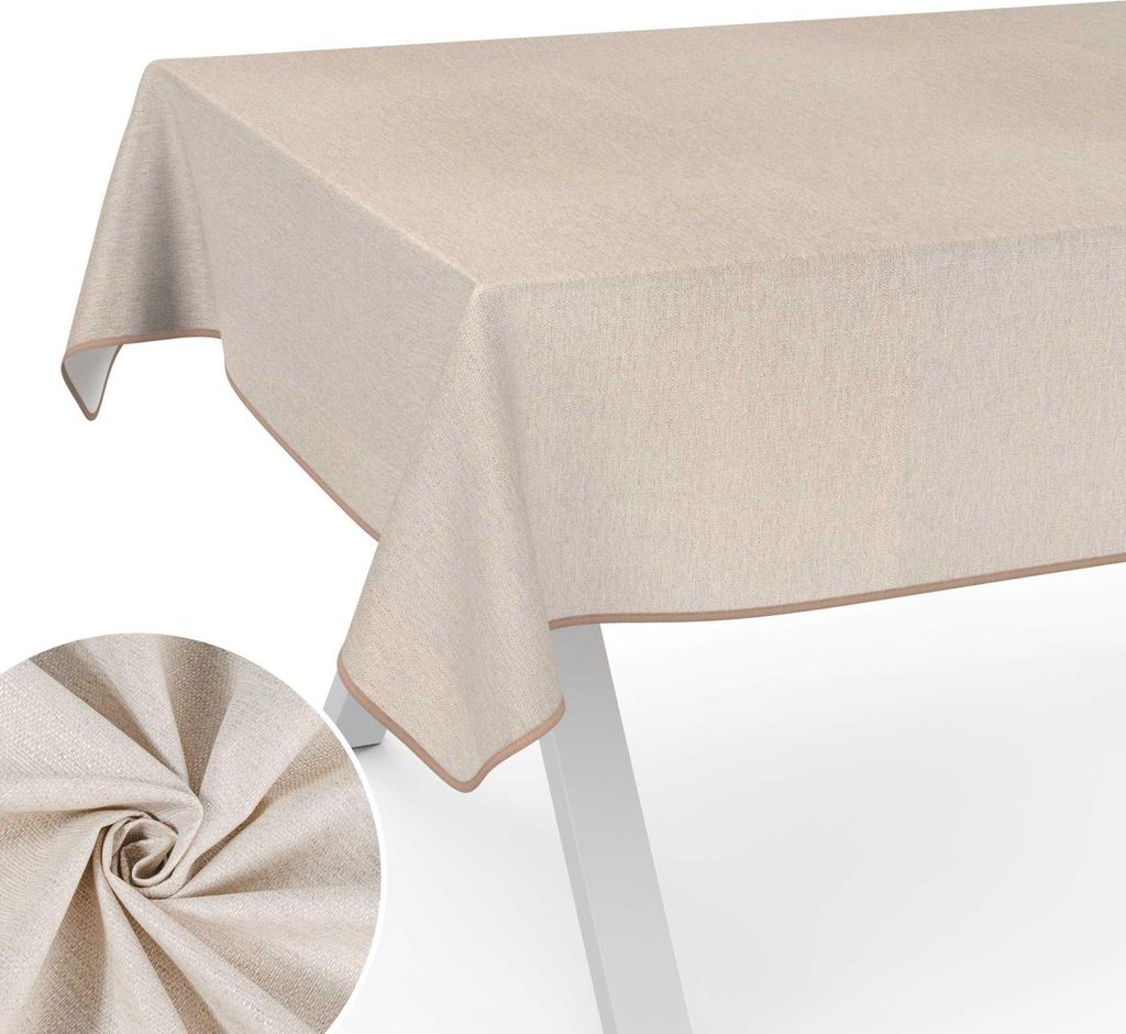 Tischdecke Uni aus Textil einfarbig Damast wasserabweisend Tischtuch Tischwäsche Aquarell Beige-Grau Breite 100cm Länge 160cm mit Paspelband