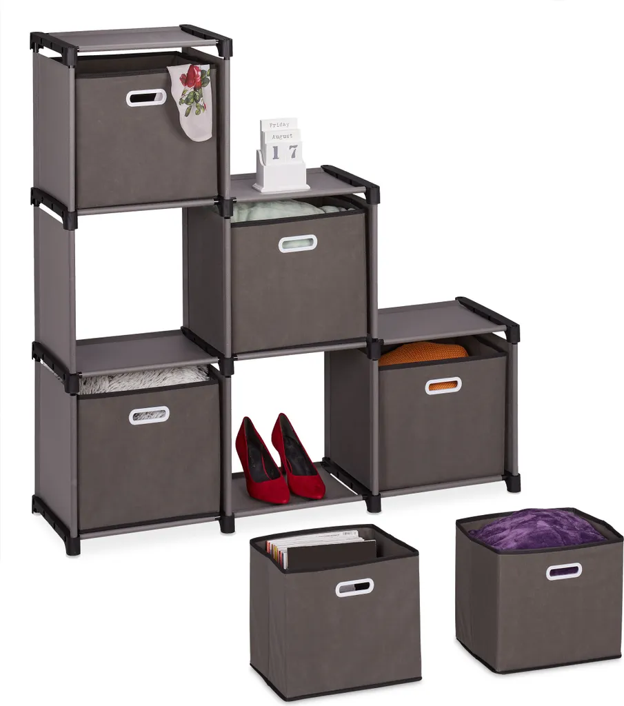 Meuble de Rangement Gris à 6 Casiers pour Salon et Bureau - Style Loft