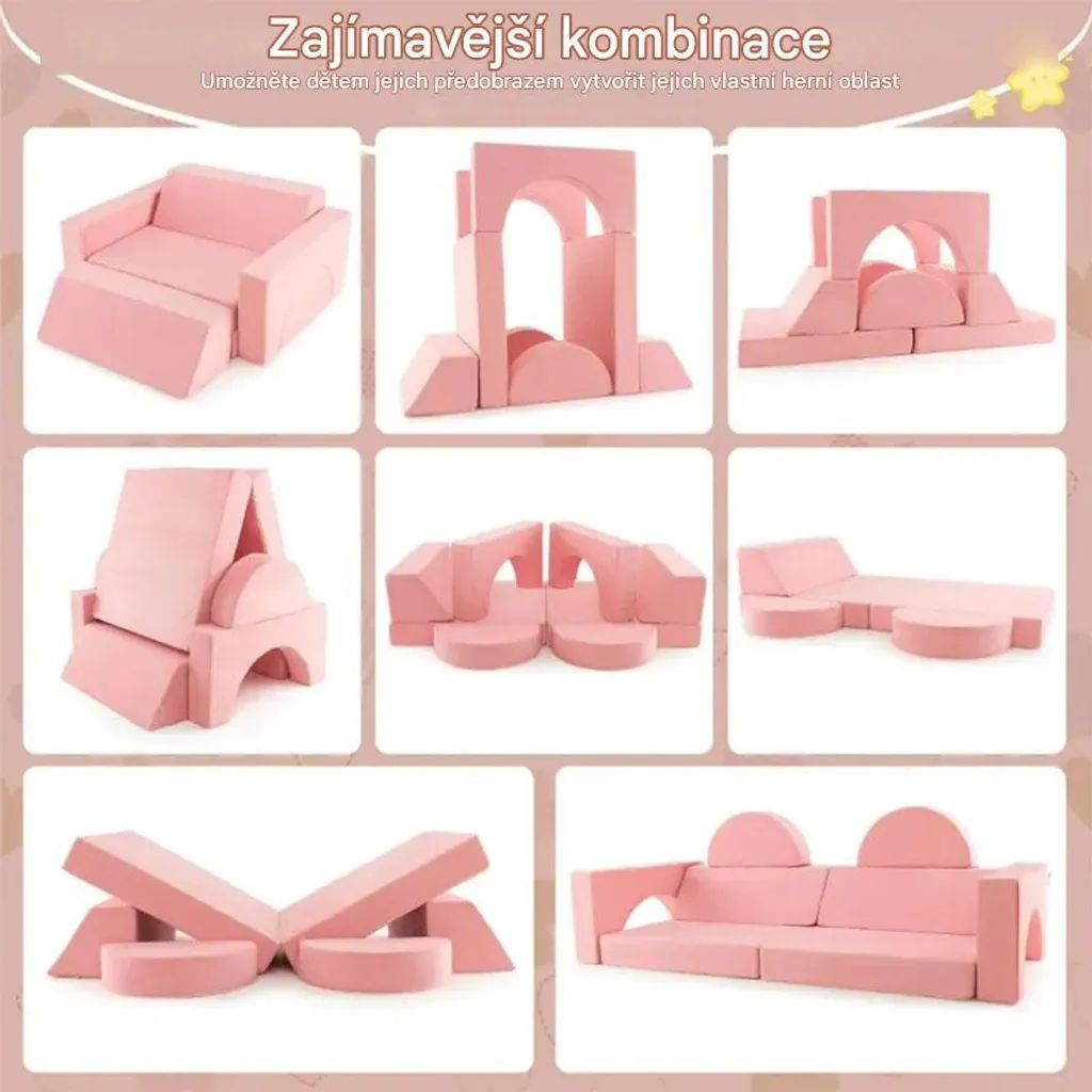 Canapé Enfant Rose Déhoussable et Lavable - Solution Jeu Modulable - 3