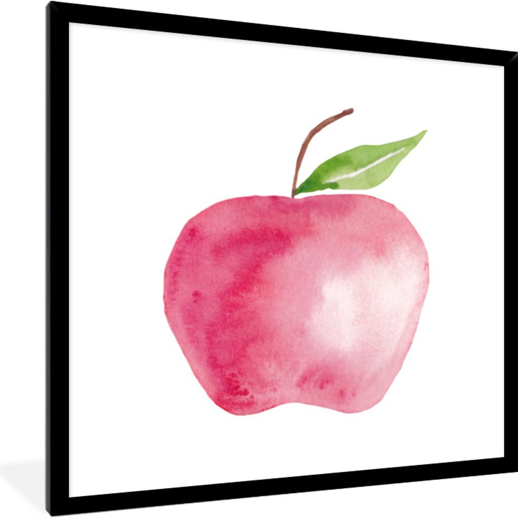 MuchoWow Gerahmtes Poster Apfel - Rot - Aquarell 40x40 cm - Poster mit Schwarzem Bilderrahmen Wandposter Rahmen Foto Bilder - Mit Rahmen - Wandde...