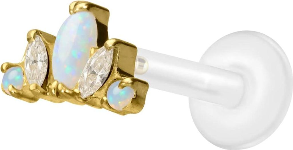 Ohrpiercing, Nasenpiercing PTFE Labret mit Innengewinde + Titan-Aufsatz LOTUSBLÜTE Gold Stablänge: 10mm | Stabstärke: 1,2mm