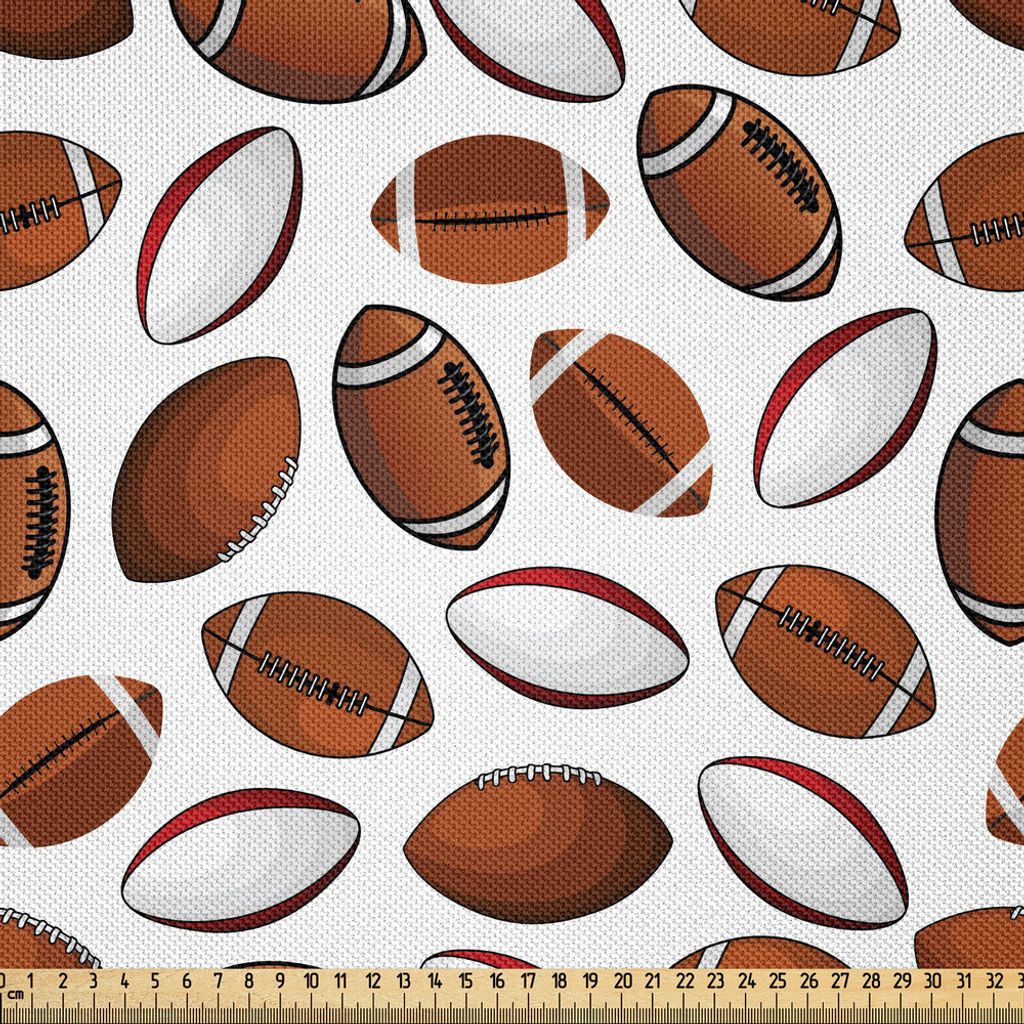 ABAKUHAUS American Football Satin Stoff als Meterware, Klassisches Design Rugby Balls im Cartoon-Stil Sport-Wettbewerb, 2 M (148 x 200 cm), Karamel...