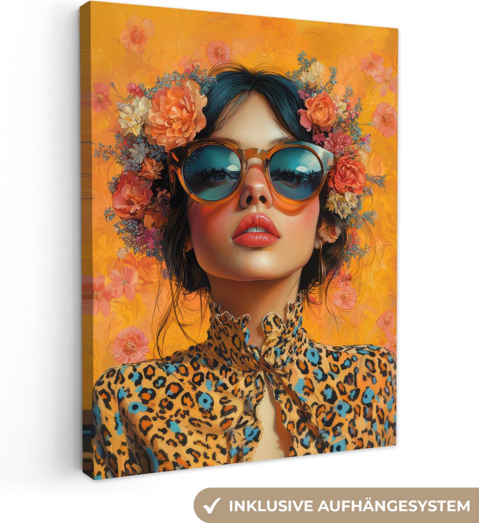 Leinwand Bilder 30x40 cm - Frauen, Abstrakt - Blumen - Gelb, Wandbilder, Wanddeko Wohnzimmer, Bild