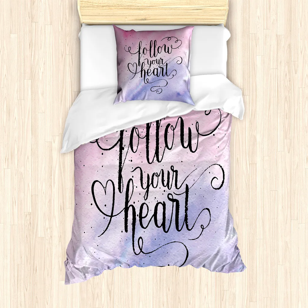 ABAKUHAUS Set copripiumino rosa sfumato per letti singoli, Segui il tuo cuore, Antiacaro, Adatto a chi soffre di allergie, con federa, 135 cm x 200 cm - 80 x 80 cm, Rosa porpora