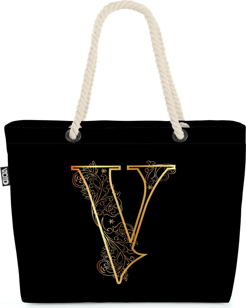 VOID V Buchstabe Floral Vintage Strandtasche Shopper 58x38x16cm 23L XXL Einkaufstasche Tasche Reisetasche Beach Bag