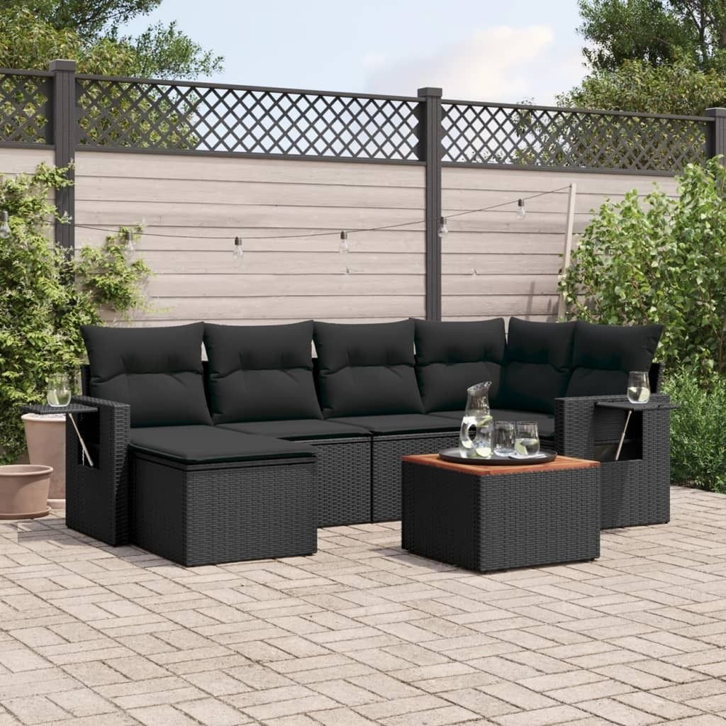 Maison Exclusive - 7-tlg. Garten-Sofagarnitur mit Kissen Schwarz Poly Rattan