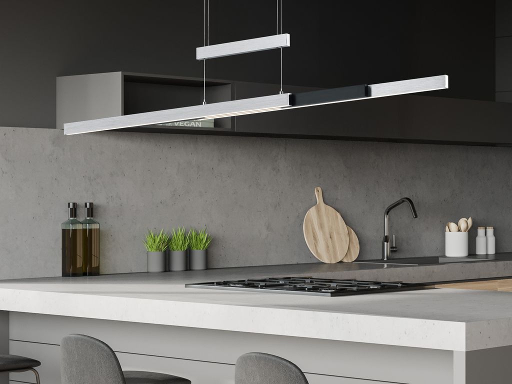 LED Pendelleuchte TRAJAN Schwarz-Silber höhenverstellbar mit TOUCH Dimmer