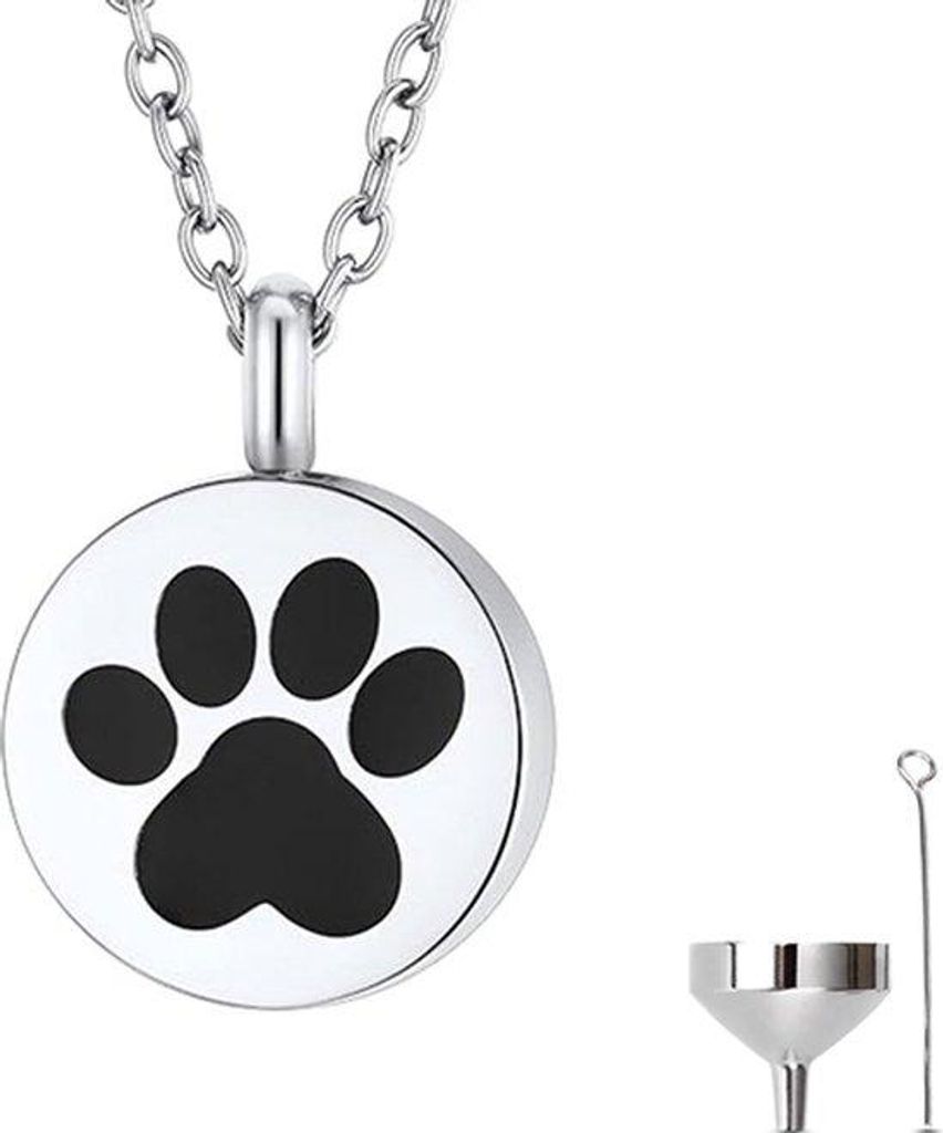 Luxe Aschenbecher-Halskette (55 cm) für Asche, Haare oder Parfum - Gedenkschmuck mit Asfüllhilfe und Aufbewahrungstasche - Hundepfote