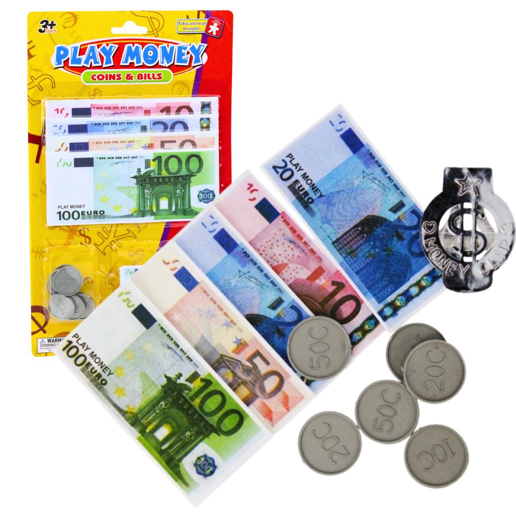 Set speelgoedgeld eurobankbiljetten munten euro hanger Productafbeelding 