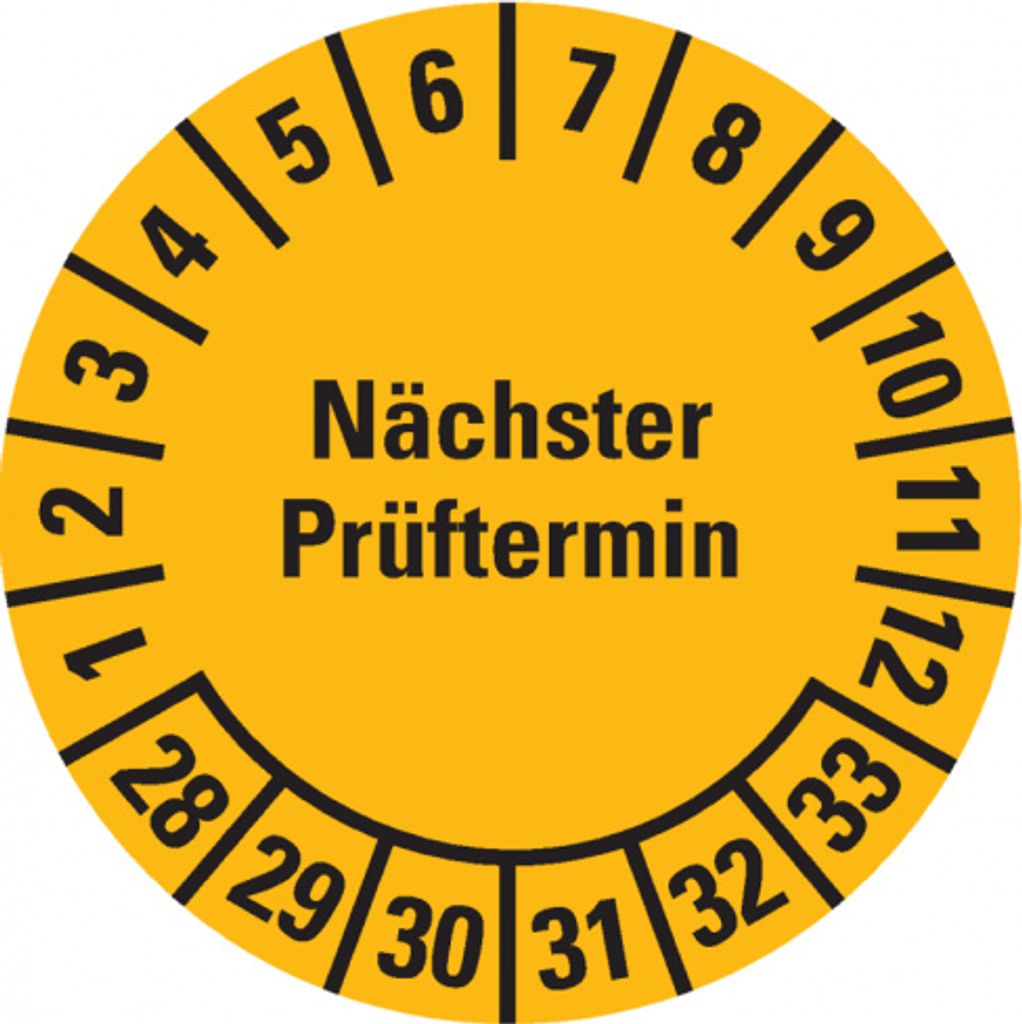 Dreifke Prüfplakette Nächster Prüftermin 28-33, gelb, ökologische Folie, Ø 3...