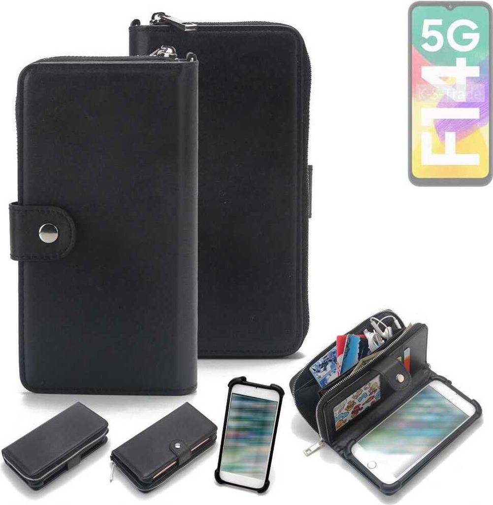 K-S-Trade 2in1 Handyhülle Schutzhülle kompatibel mit Samsung Galaxy F14 & Portemonnee Cover Handy Hülle Case Etui Geldbörse Wallet Bookstyle