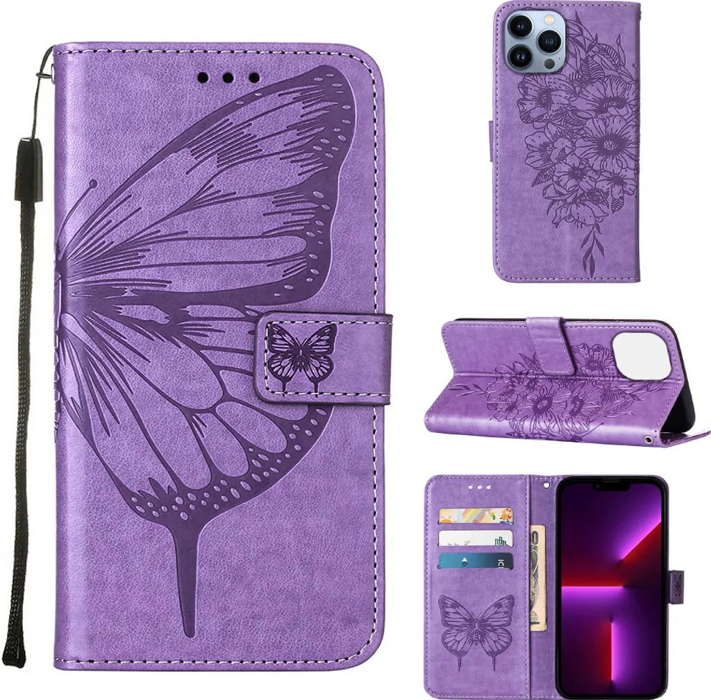 Cover Portafoglio iPhone 13 Pro Max Viola Pelle con Slot Carte e Stand