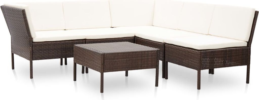 The Living Store 6-tlg. Garten-Lounge-Set mit Auflagen Poly Rattan Braun