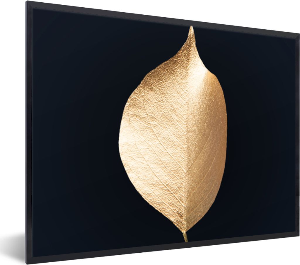 MuchoWow Gerahmtes Poster Blätter - Gold - Schwarz - Pflanzen - Luxus 80x60 cm - Poster mit Schwarzem Bilderrahmen Wandposter Rahmen Foto Bilder...