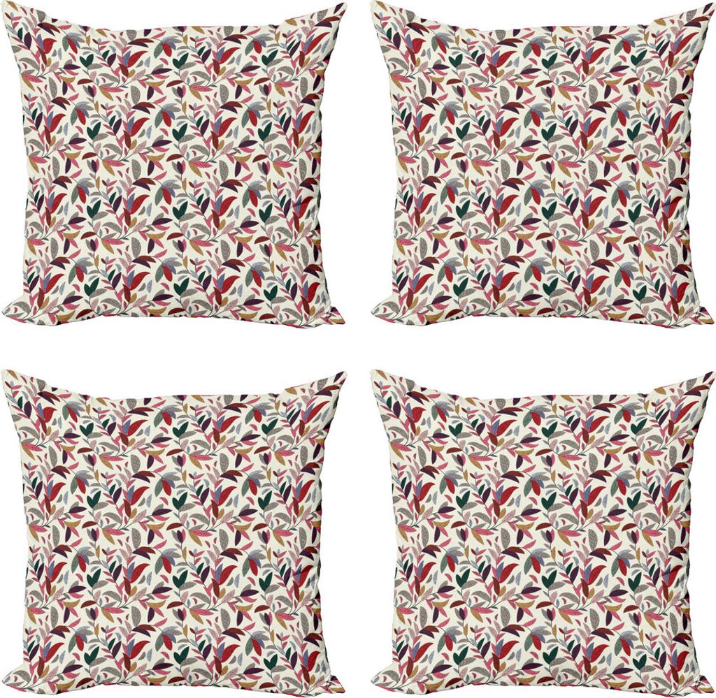 ABAKUHAUS Blume Kissenbezug Set (4 Stück), Moderne wirbelt Blätter, Moderner Doppelseitiger Digitaldruck, 45 cm x 45 cm, Mehrfarbig