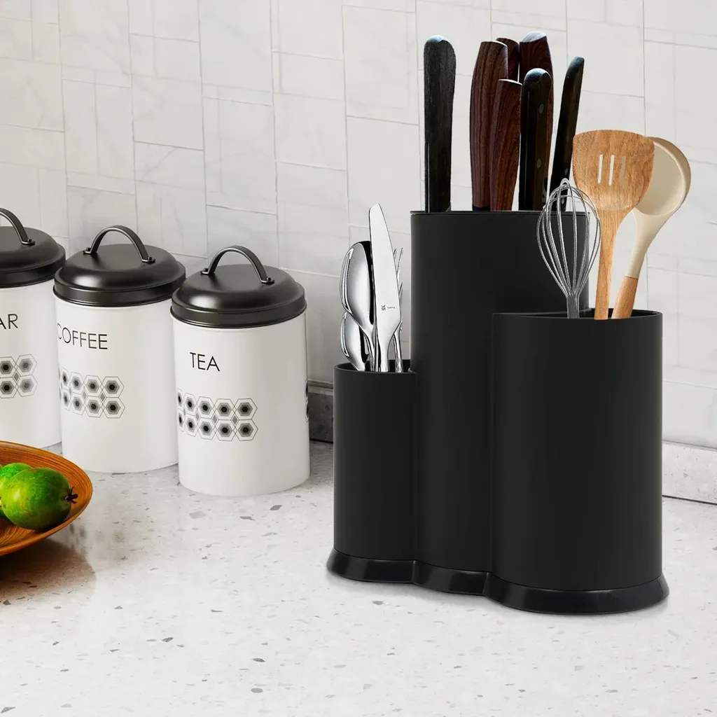 Ceppo Coltelli Vuoto 3 in 1 Nero | L'Essenziale per il Vero Cuoco - 3
