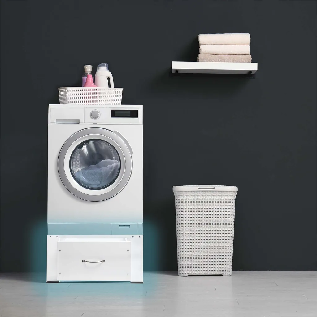 Socle Lave-linge avec Tiroir de Rangement Base Sèche-linge en Acier - 2