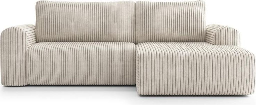 A beige corduroy sectional sofa.