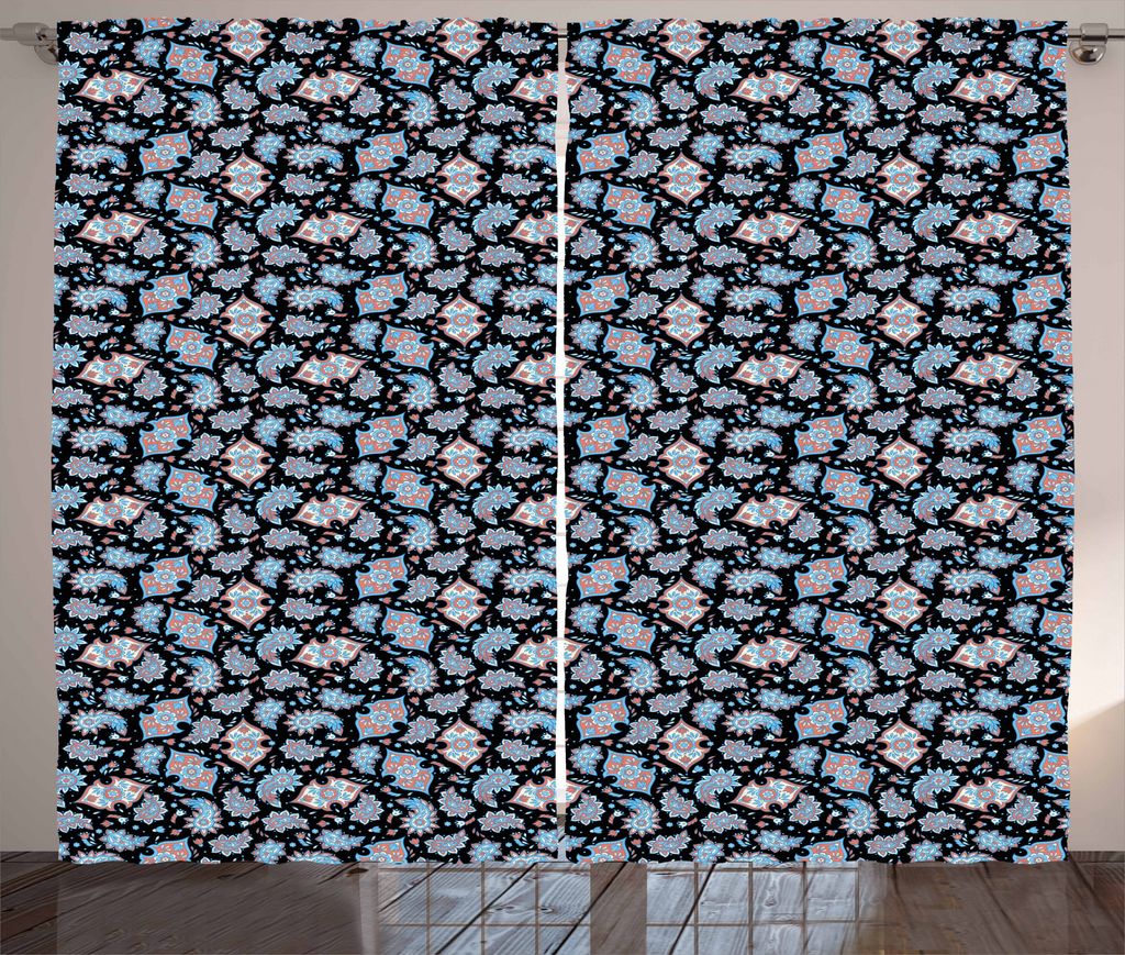 ABAKUHAUS Paisley Rustikaler Gardine, Persian Folkloric Teardrop, Schlafzimmer Kräuselband Vorhang mit Schlaufen und Haken, 280 x 175 cm, Coral Bl...