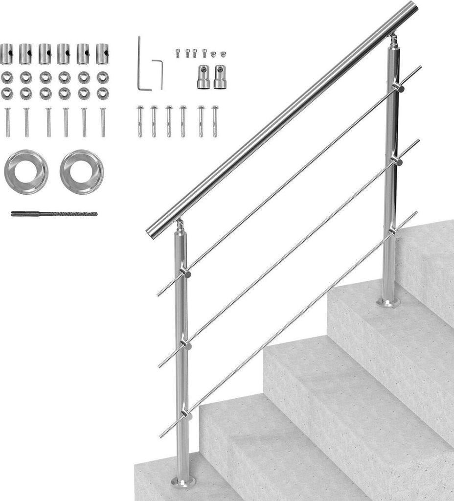 47.2in Handrails for Outdoor Steps 3 Crossbars Staircase for Porch Deck