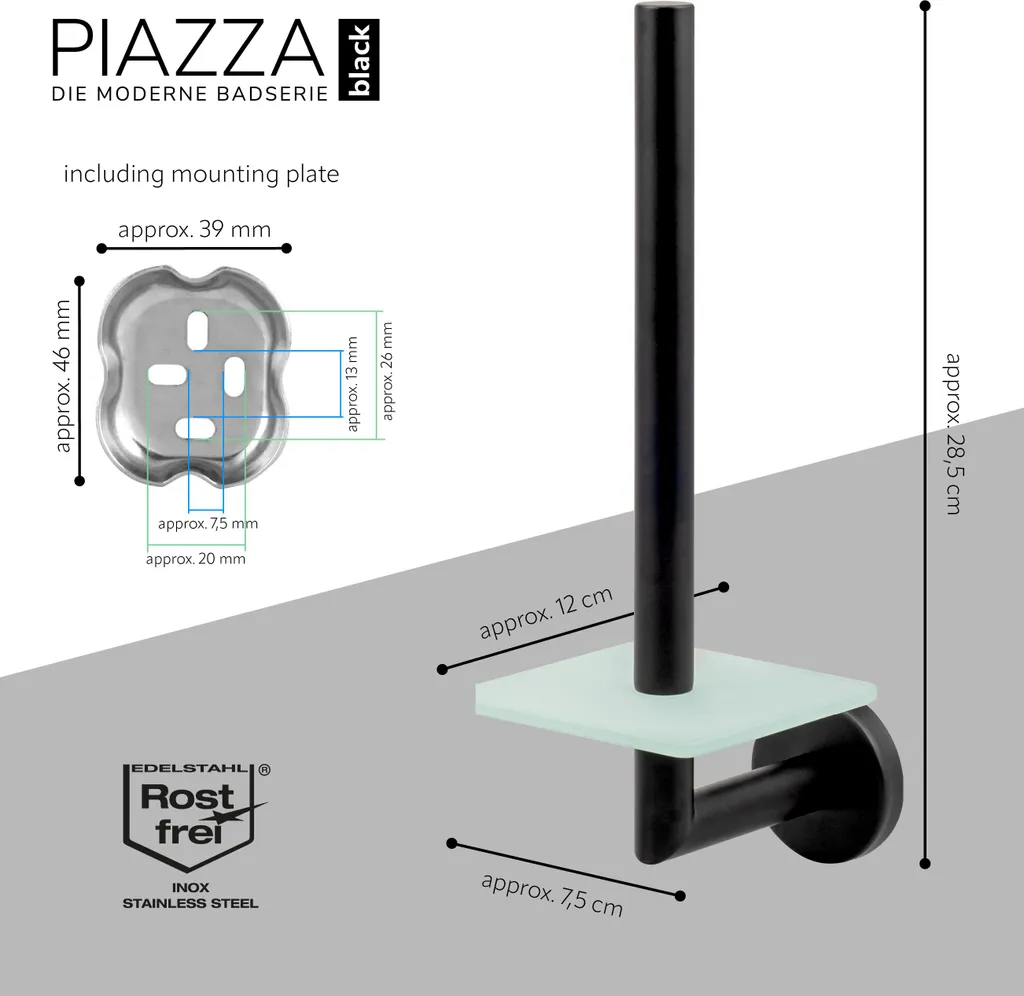 Portarotolo Bagno Nero Opaco bremermann PIAZZA BLACK - Qualità 18/10 - 7