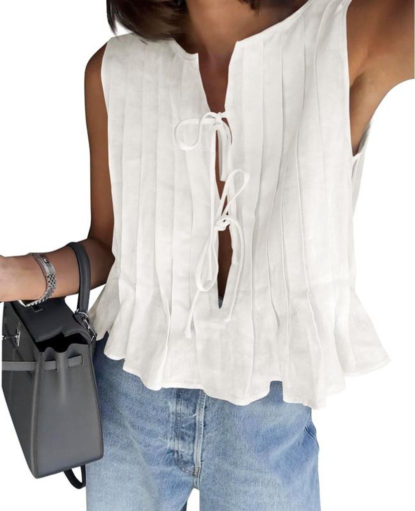 Imily Bela Damenweste mit Schleife, Rüschen-Babydoll-Top, ärmelloses, süßes Kleid, Hemd, Sommerkleidung