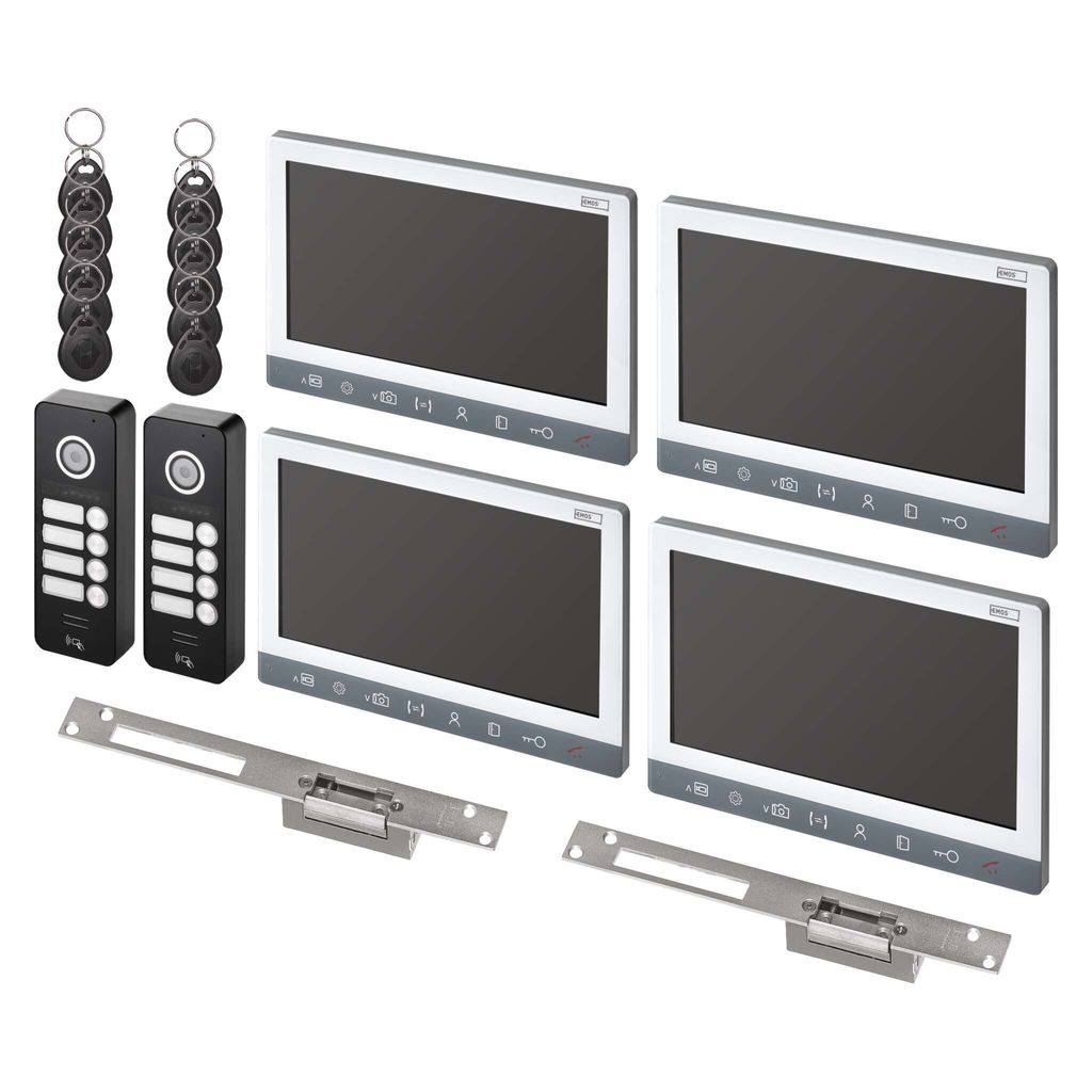 EMOS Video-Türsprechanlagen-Set EM-10AHD, 2 Eingänge für 4 Teilnehmer, 2 el. Schlösser auf/zu, H3018.6