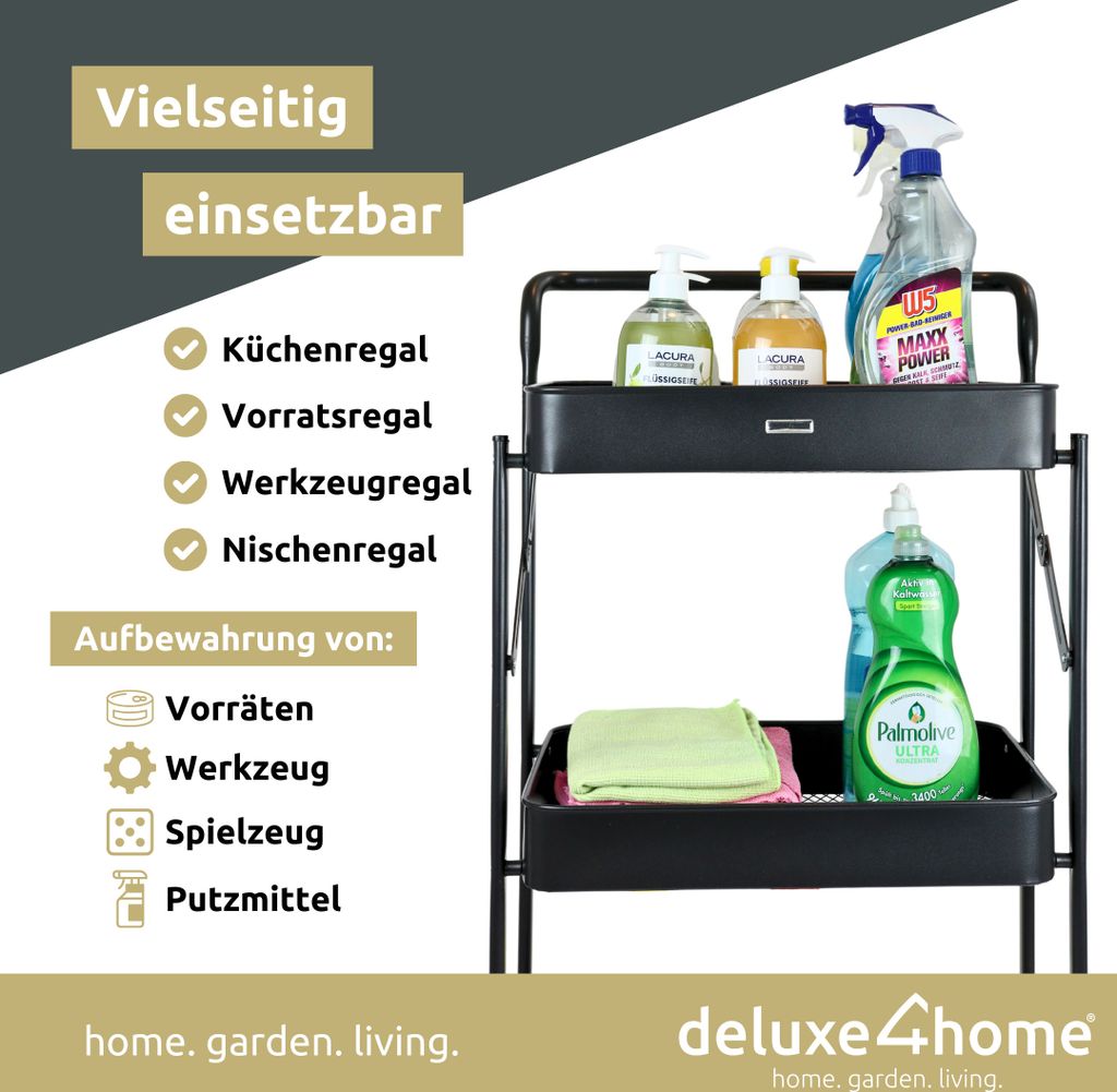 deluxe4home® Servierwagen Rollwagen klappbar 3 Ablagen Produktbild 6