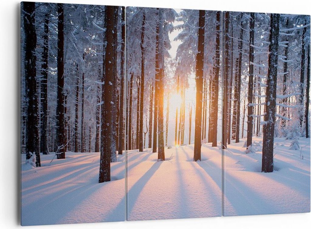 Bild auf Leinwand - Leinwandbild - Wald Winter Schnee - 165x110cm - Wand Bild - Wanddeko - Leinwanddruck - Bilder - Kunstdruck - Wanddekoration - L...