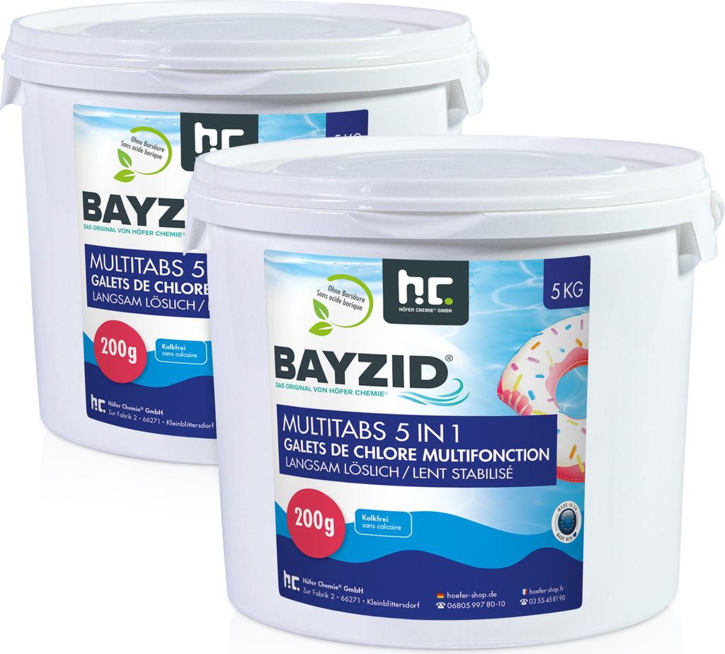 2x5 kg BAYZID® Multitabs 200g 5in1 zur Dauerchlorung und Produktbild 