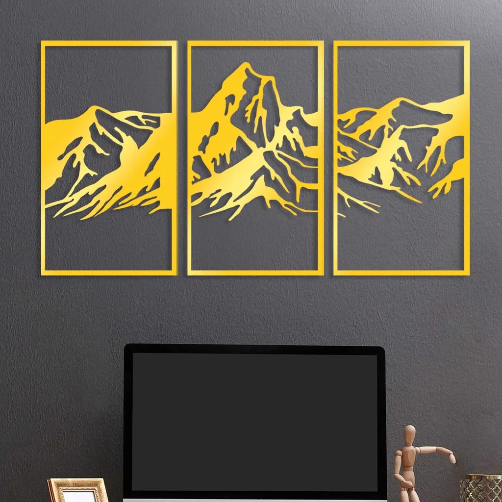 Wallity Triple Mountain Oro - Accessorio Parete Metallo 42 x 72 cm