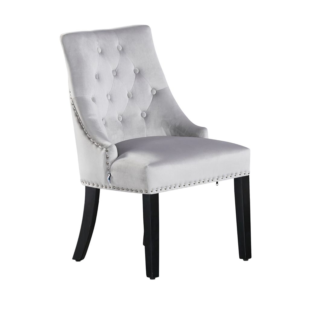 Chaise de salle à manger simple Windsor - Rembourrage en velours doux et pieds en bois massif robustes - Gris clair