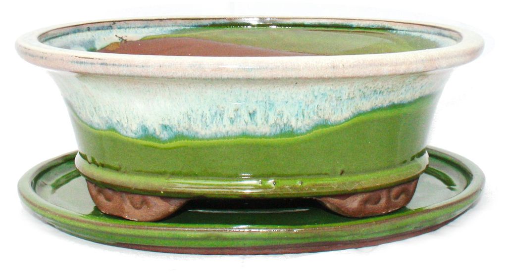 Bonsai-Schale mit Unterteller Gr. 4 Sonderglasur mit edlem Produktbild 