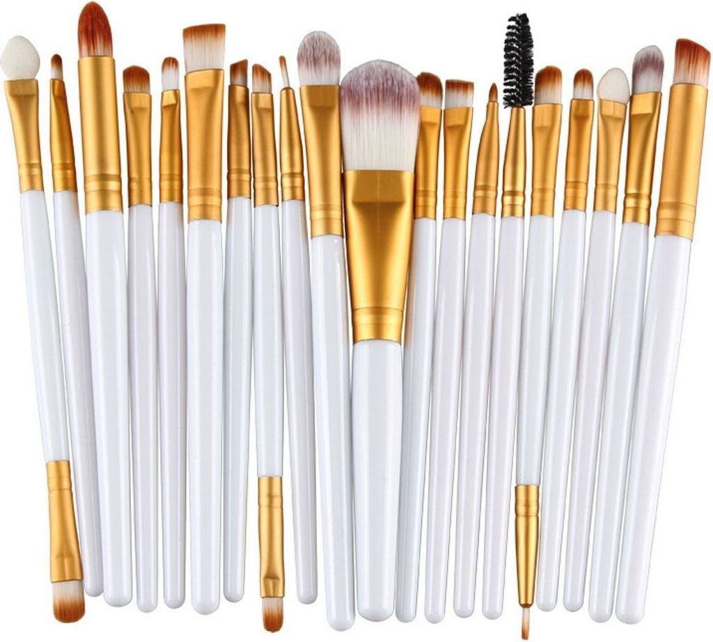 20 Stück Professionelle Make-up Pinsel Foundation Lidschatten Set Holz Griff + Nylon Haar Gold / Weiß