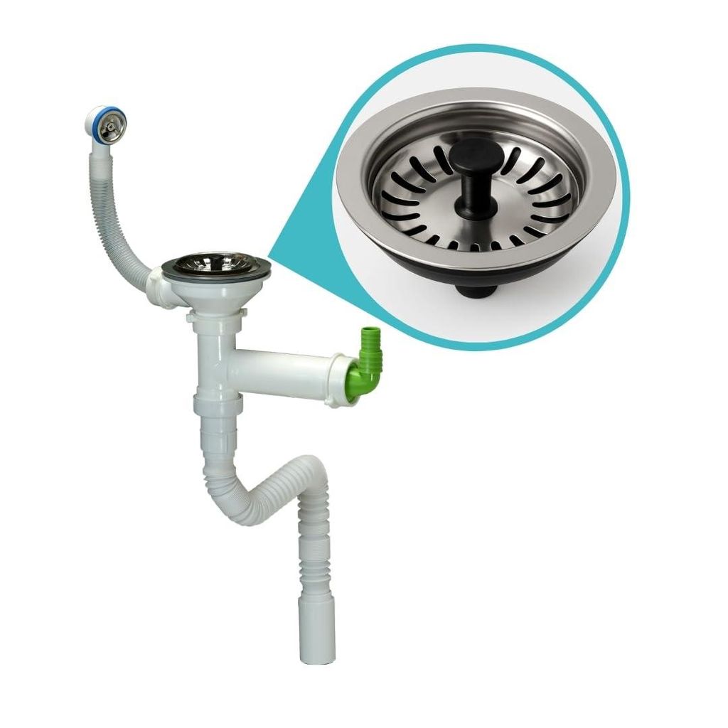 GranMaster Ein-Kammer-Siphon-Ablaufgarnitur für Spülbecken mit Überlauf und eleganter Abdeckung, innovative Siphonkonstruktion (Siphon Space Saver)
