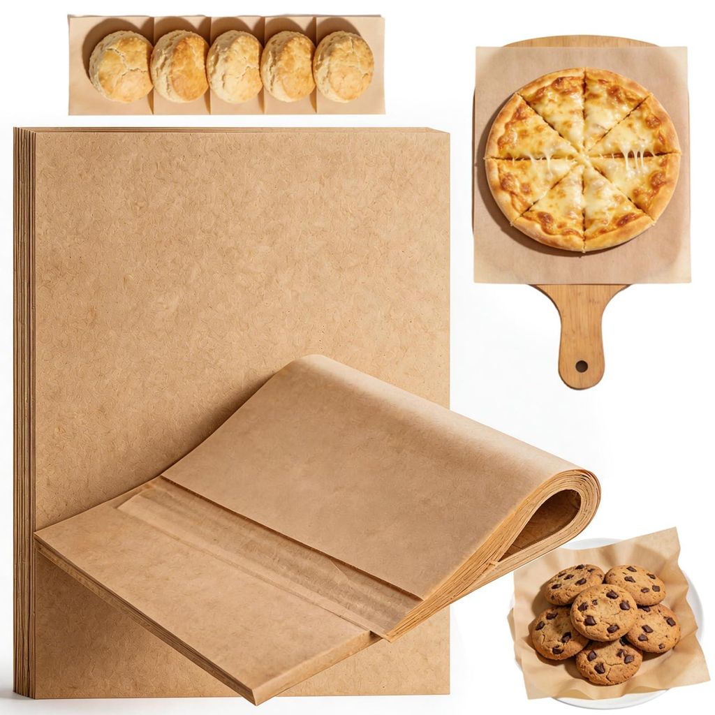 50 Blatt Backpapier, ungebleichtes Backpapier, vorgeschnittene Antihaftfolien, zum Backen, Kochen, Grillen, Braten, Dämpfen und für die Heißluft...