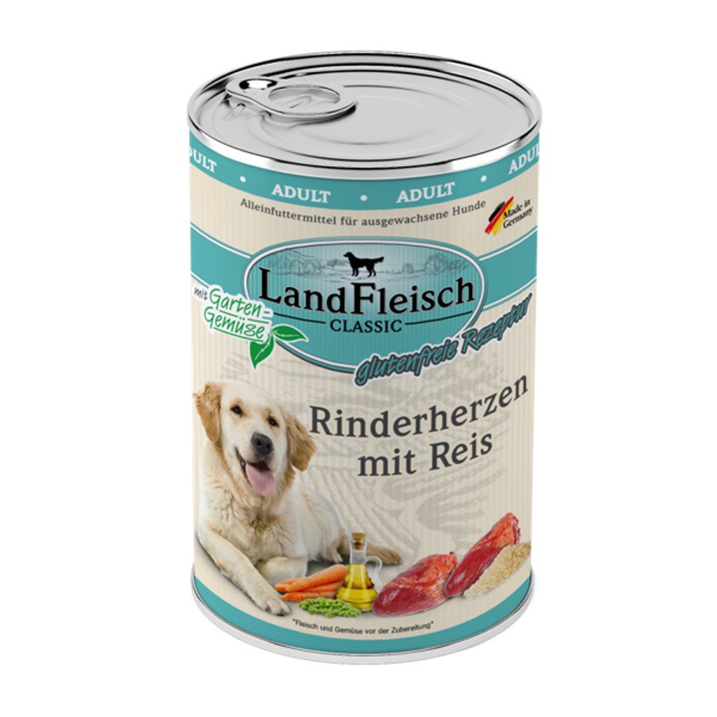 LandFleisch Dog Classic 6x800g | Rinderherzen mit Reis und Gartengemüse