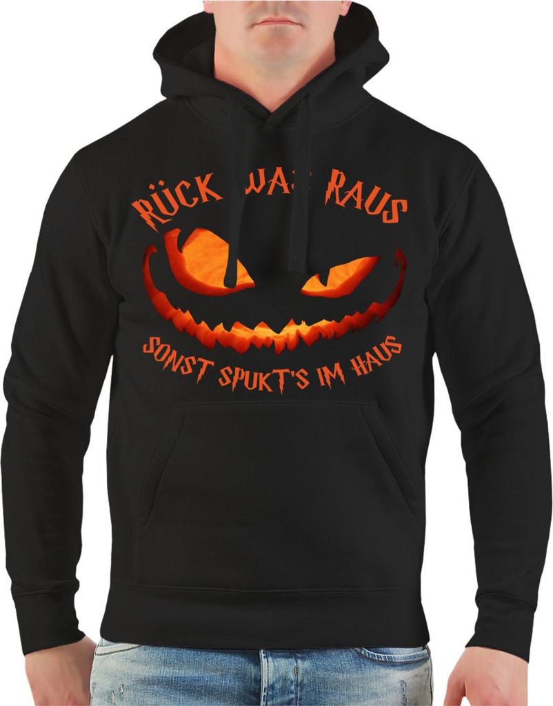 Herren Kapuzenpullover Halloween Kürbis Rück was raus sonst spukts im Haus