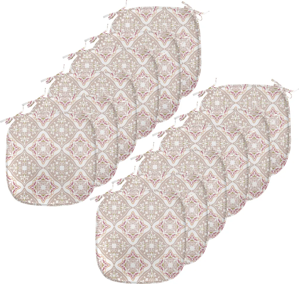 ABAKUHAUS Cuscini marocchini per sedie da sala da pranzo, geometrici, cuscini decorativi impermeabili con cinturini per sedie da cucina, 40 cm x 40 cm - confezione da 12, beige bianco rosa